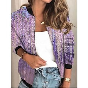Women's Bomber Jacket Varsity Jacket Sports Fashion Casual Daily Street Style Print Outdoor Daily Wear Vacation Going out Coat Polyester Regular Blue Purple Yellow Fall Winter Zipper Stand Collar Lightinthebox