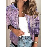 Women's Bomber Jacket Varsity Jacket Sports Fashion Casual Daily Street Style Print Outdoor Daily Wear Vacation Going out Coat Polyester Regular Blue Purple Yellow Fall Winter Zipper Stand Collar Lightinthebox - thumbnail