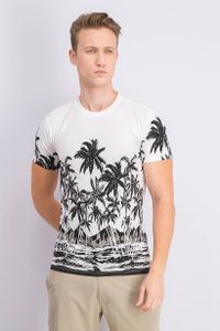 Mens Palm Tree Print Tee  White/Black
