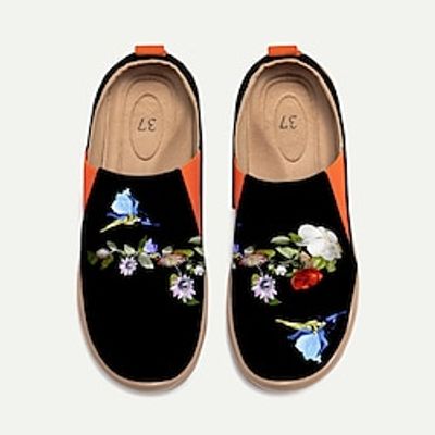 Women's Sneakers Flats Slip-Ons Print Shoes Slip-on Sneakers Daily Travel Floral Flat Heel Vacation Casual Comfort Canvas Loafer Black Lightinthebox