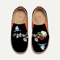 Women's Sneakers Flats Slip-Ons Print Shoes Slip-on Sneakers Daily Travel Floral Flat Heel Vacation Casual Comfort Canvas Loafer Black Lightinthebox - thumbnail