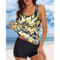 Women's Swimwear Tankini Normal Swimsuit 2 Piece Printing Graphic Yellow Bathing Suits Sports Vacation Beach Wear Lightinthebox