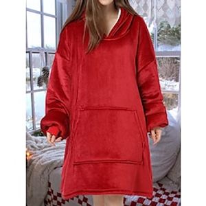 Women's Casual Dress Night Dress Midi Dress Daily Casual Pocket Solid Color Hooded Home Lounge Black Pink 2023 Fall Winter One-Size Lightinthebox