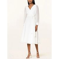 Little White Dresses Wedding Dresses A-Line V Neck Long Sleeve Tea Length Chiffon Bridal Gowns With Bow(s) Pleats 2023 Lightinthebox - thumbnail