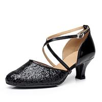 Women's Modern Dance Shoes Ballroom Dance Waltz Square Dance Plus Size Heel Cuban Heel Buckle Adults' Black Silver Red Lightinthebox