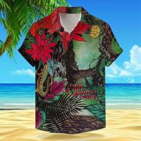 Floral Plants Vacation Hawaiian Men's Shirt Outdoor Hawaiian Holiday Summer Turndown Short Sleeve Red Green S M L Shirt Lightinthebox