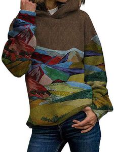 Landscape Print Hooded Casual Sweater
