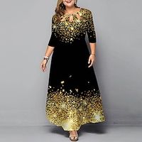 Women's Plus Size Party Dress Floral Crew Neck Print Half Sleeve Winter Fall Elegant Maxi long Dress Formal Party Dress Lightinthebox - thumbnail