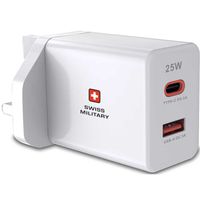 Swiss Military Ac 25 Watt Dual Port, Super fast ,USB Charger, White - SM-AC-PH25W-WHI ( UAE Delivery Only)