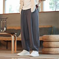 Men's Linen Pants Summer Pants Casual Pants Pocket Solid Colored Sports Full Length Casual Daily Casual Loose Fit Black Deep Blue Low Waist Micro-elastic Lightinthebox