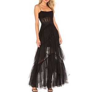 A-Line Prom Dresses Corsets Black Dress Wedding Party Floor Length Sleeveless Spaghetti Strap Tulle with Fringe 2023 Lightinthebox