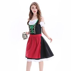 Oktoberfest Beer International Beer Festival Dirndl Trachtenkleider Women's Dress Apron Bavarian Costume Black and Red miniinthebox