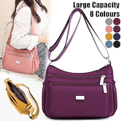 Women's Crossbody Bag Shoulder Bag Hobo Bag Oxford Cloth Outdoor Daily Holiday Zipper Large Capacity Waterproof Lightweight Solid Color claret blue gem Black miniinthebox