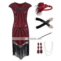 The Great Gatsby 1920s Vintage Vacation Dress Flapper Dress Outfits Masquerade Prom Dress Women's Tassel Fringe Costume Red Vintage Cosplay Party Prom / Gloves / Headwear / Necklace / Earrings miniinthebox - thumbnail