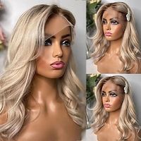 Remy Human Hair 13x4 Lace Front Wig Free Part Brazilian Hair Wavy Blonde Wig 130% 150% Density Ombre Hair Glueless Pre-Plucked For Women Long Human Hair Lace Wig Lightinthebox