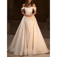 Formal Wedding Dresses Mermaid  Trumpet Off Shoulder Sleeveless Court Train Satin Bridal Gowns With Pleats Solid Color 2023 Lightinthebox - thumbnail
