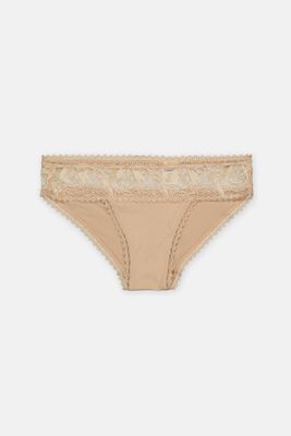 Womens Lace-Trim Bikini  Natural