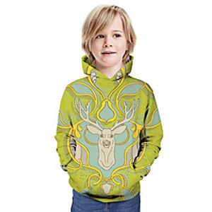 Kids Boys' Hoodie  Sweatshirt Long Sleeve Deer 3D Print Animal Print Green Children Tops Summer Active Daily Wear Regular Fit 3-13 Years miniinthebox