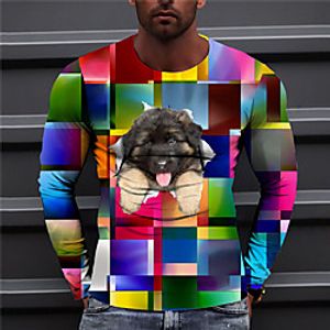 Men's Unisex T shirt 3D Print Dog Lattice Graphic Prints Crew Neck Daily Holiday Print Long Sleeve Tops Casual Designer Big and Tall Blue miniinthebox