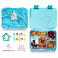 Eazy Kids 6 & 4 Convertible Bento Lunch Box With Sandwich Cutter Set - Unicorn Green