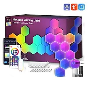 Esports atmosphere light strange light board quantum light voice controlled graffiti WIFI Bluetooth remote control honeycomb wall light large hexagonal light USb power supply Lightinthebox