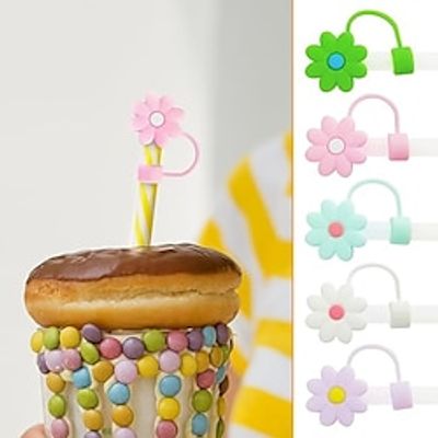 Silicone Straw Covers Cap Compatible with Stanley 3040 Oz Cup 10mm Cute Flower Straw Toppers for Tumblers Dust-Proof Drinking Straw Caps for Reusable Straws Tips Lids Lightinthebox