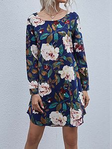 Round Neck Long Sleeve Printed Dress