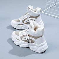 Women's Sneakers Boots Snow Boots Dad Shoes Daily Fleece Lined Booties Ankle Boots Flat Heel Round Toe Plush Casual Minimalism Running Walking PU Lace-up Color Block Black Khaki Lightinthebox - thumbnail