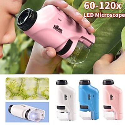 Handheld Microscope Kit Lab LED Light 60X-120X Lab Mini Handheld Battery Powered Microscope With LED Light Kids Science Home School Biological Science Educational Toys For Children Brinquedo STEM Gift Lightinthebox