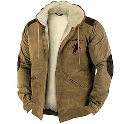 Graphic Prints Cowboy Daily Classic Casual Men's 3D Print Hoodie Jacket Fleece Jacket Outerwear Holiday Vacation Going out Hoodies Light Brown Blue Brown Hooded Fleece Winter Designer Lightinthebox