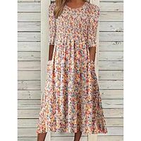 Women's Casual Dress Floral Dress Summer Dress Floral Ruched Print Crew Neck Midi Dress Active Fashion Daily Holiday Half Sleeve Regular Fit Yellow Summer Spring S M L XL XXL Lightinthebox - thumbnail