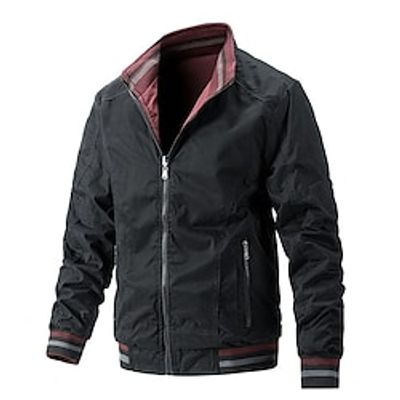 Men's Casual Jacket Outdoor Casual  Daily Sport Daily Wear Vacation Zipper Standing Collar Gymnatics Comfort Zipper Front Jacket Outerwear Stripes Zipper Pocket Green khaki Dark Blue  Winter Lightinthebox