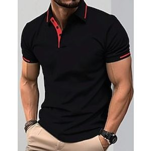 Men's Polo Shirt Button Up Polos Casual Holiday Lapel Short Sleeve Fashion Basic Plain Patchwork Pocket Summer Regular Fit Black Navy Blue Blue Gray Polo Shirt Lightinthebox