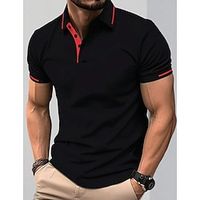 Men's Polo Shirt Button Up Polos Casual Holiday Lapel Short Sleeve Fashion Basic Plain Patchwork Pocket Summer Regular Fit Black Navy Blue Blue Gray Polo Shirt Lightinthebox - thumbnail