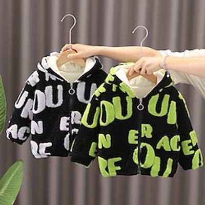 Toddler Boys Fleece Jacket Hoodie Jacket Outerwear Graphic Long Sleeve Coat Outdoor Adorable Daily Black (hooded) black (stand collar) Green (stand collar) Spring Fall 3-7 Years Lightinthebox