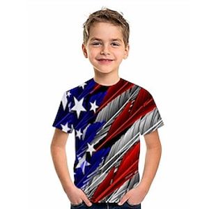 Kids Boys T shirt Short Sleeve 3D Print Flag Crewneck Blue Children Tops Spring Summer Active Fashion Daily Daily Outdoor Regular Fit 3-12 Years Lightinthebox