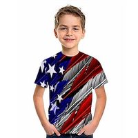 Kids Boys T shirt Short Sleeve 3D Print Flag Crewneck Blue Children Tops Spring Summer Active Fashion Daily Daily Outdoor Regular Fit 3-12 Years Lightinthebox - thumbnail