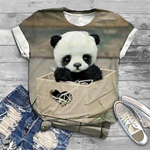 Women's Plus Size Tops T shirt Tee Graphic Panda Print Short Sleeve Crewneck Basic Daily Holiday Cotton Spandex Jersey Spring Summer Brown Lightinthebox