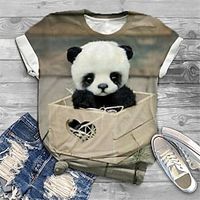 Women's Plus Size Tops T shirt Tee Graphic Panda Print Short Sleeve Crewneck Basic Daily Holiday Cotton Spandex Jersey Spring Summer Brown Lightinthebox - thumbnail