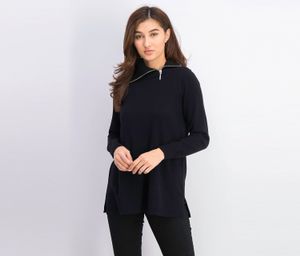 Womens Cotton Zip-Neck Sweater  Deep Black