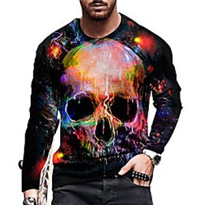 Men's Unisex Tee T shirt Shirt 3D Print Graphic Prints Skull Print Long Sleeve Daily Tops Casual Designer Big and Tall Black miniinthebox