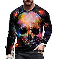 Men's Unisex Tee T shirt Shirt 3D Print Graphic Prints Skull Print Long Sleeve Daily Tops Casual Designer Big and Tall Black miniinthebox - thumbnail