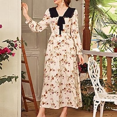 Women's A Line Dress Maxi long Dress Light Pink Long Sleeve Floral Print Fall Summer V Neck Fashion Modern 2022 S M L miniinthebox