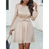 Women's Casual Dress Winter Dress Plain Dress Mini Dress Ruched Street Daily Holiday Active Fashion Crew Neck Long Sleeve 2023 Loose Fit Green Apricot Color S M L XL Size Lightinthebox - thumbnail