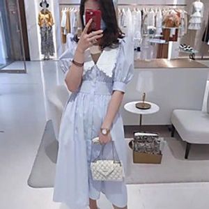 A-Line Color Block Elegant Holiday Cocktail Party Dress V Neck Half Sleeve Tea Length Jersey with Bow(s) 2021 Lightinthebox