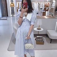 A-Line Color Block Elegant Holiday Cocktail Party Dress V Neck Half Sleeve Tea Length Jersey with Bow(s) 2021 Lightinthebox - thumbnail