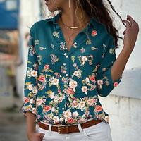 Women's Shirt Blouse Floral Daily Vacation Button Print Blue Long Sleeve Casual Shirt Collar Spring Fall Lightinthebox