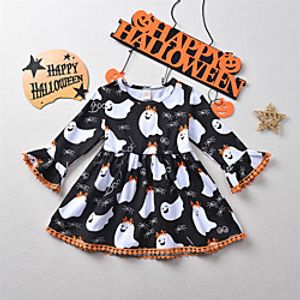 Kids Little Girls' Dress Color Block A Line Dress Daily Vacation Ruffle Print Black Midi Long Sleeve Gothic Casual Dresses Halloween Fall Winter Regular Fit 2-8 Years Lightinthebox
