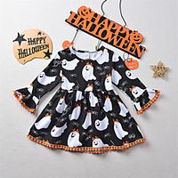 Kids Little Girls' Dress Color Block A Line Dress Daily Vacation Ruffle Print Black Midi Long Sleeve Gothic Casual Dresses Halloween Fall Winter Regular Fit 2-8 Years Lightinthebox - thumbnail