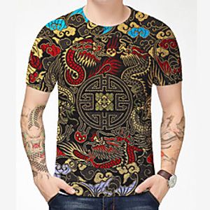 Men's T shirt 3D Print Dragon Graphic Graphic Prints 3D Print Short Sleeve Daily Tops Chinese Style Casual Dark Green miniinthebox